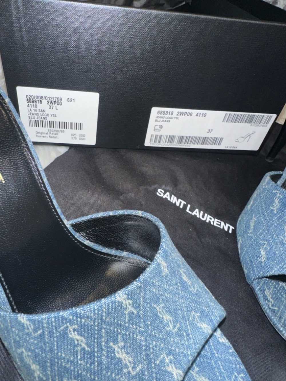 Saint Laurent Blue Denim Monogram Slide Mules - Picture 9 of 11